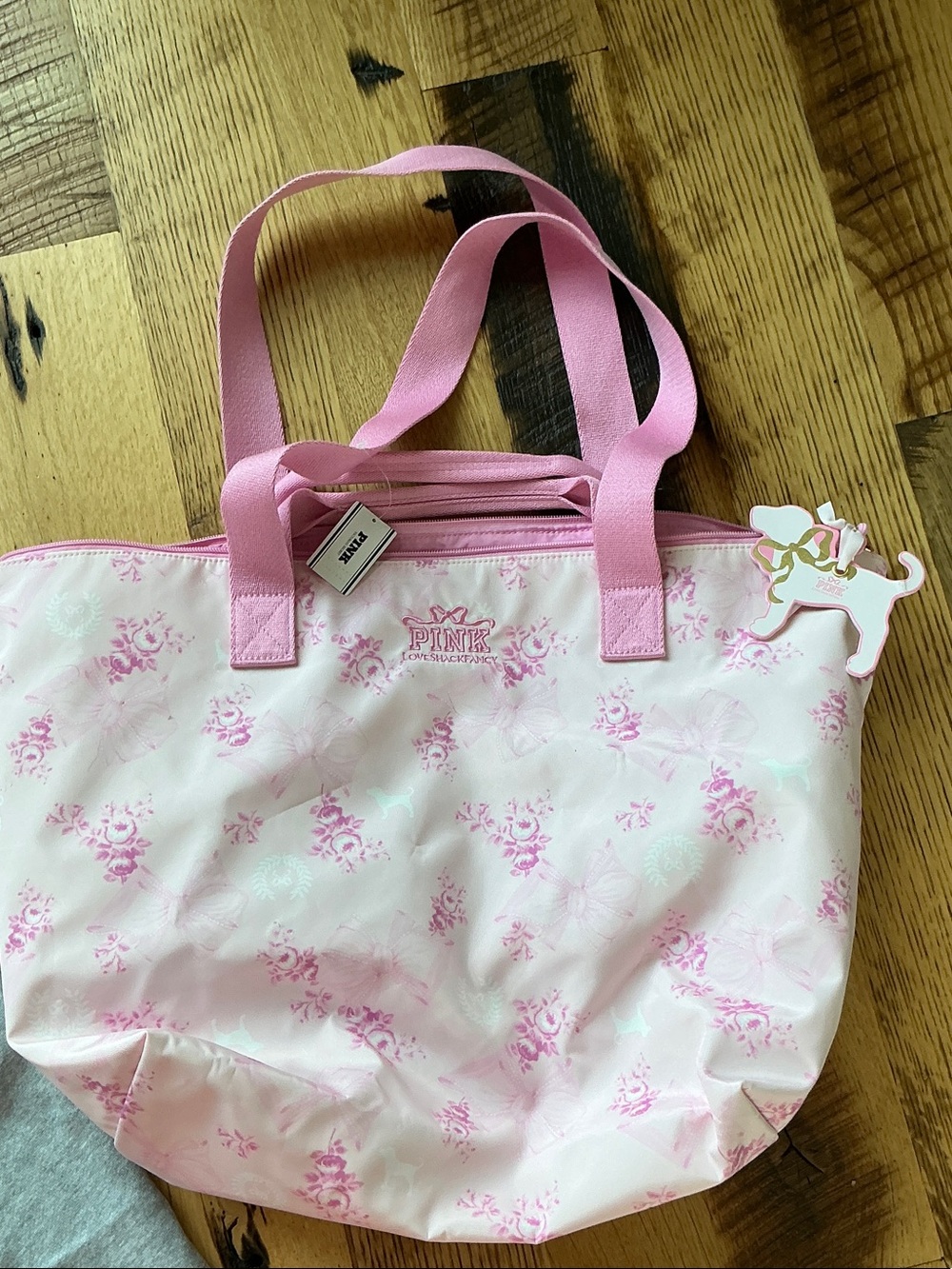 PINK Victoria's Secret Light Pink Floral Tote with Pink Straps